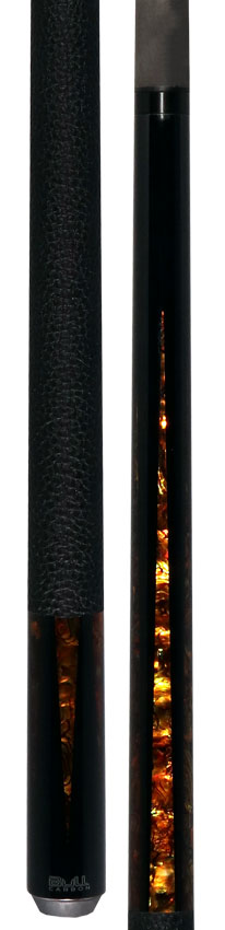 Bull Carbon Black with 6 Yellow Abalone Points Play Cue with Textured Leather Wrap 5