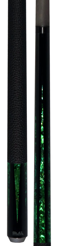 Bull Carbon Black with 6 Green Mother-of-Pearl Points Play Cue with Textured Leather Wrap
