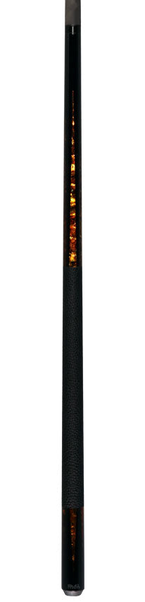 Bull Carbon Black with 6 Yellow Abalone Points Play Cue with Textured Leather Wrap 6