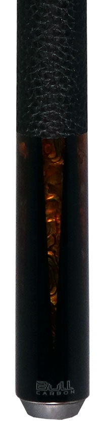 Bull Carbon Black with 6 Yellow Abalone Points Play Cue with Textured Leather Wrap 2