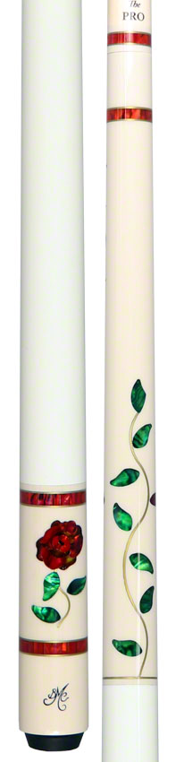 Meucci Designer Series BMCGRWHPRO Pool Cue - White Glass Rose with Pro Shaft