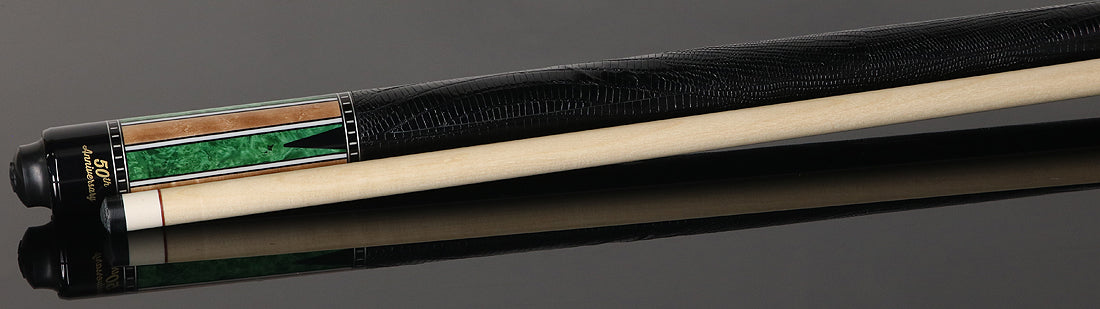 McDermott MCD50C 50th Anniversary Series Pool Cue - Birdseye Maple Cue and Green Burl Points with G-Core Shaft and Commemorative 1x1 Case