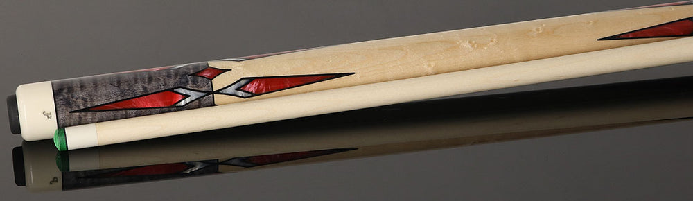 J Pechauer JP18T JP T Series No Wrap Pool Cue - Smoke-Stained Maple with Sim Ebony Framed Red Pearl Points