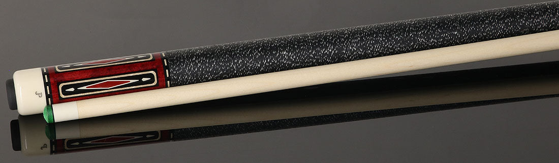 J Pechauer JP21T JP T Series Pool Cue - Wine-Stained Maple with Sim. Ebony Points and Red Pearl Inlays with Irish Linen Wrap