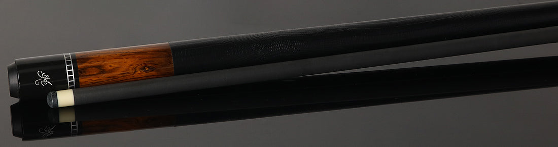 Meucci Exotic Wood Series EWSCBOC Pool Cue - Cocobolo Pool Cue with Lizard Leather Wrap and Carbon Shaft