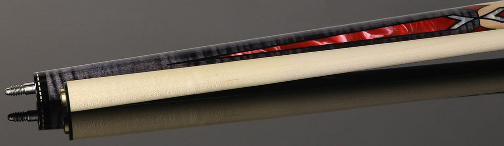 J Pechauer JP18T JP T Series No Wrap Pool Cue - Smoke-Stained Maple with Sim Ebony Framed Red Pearl Points