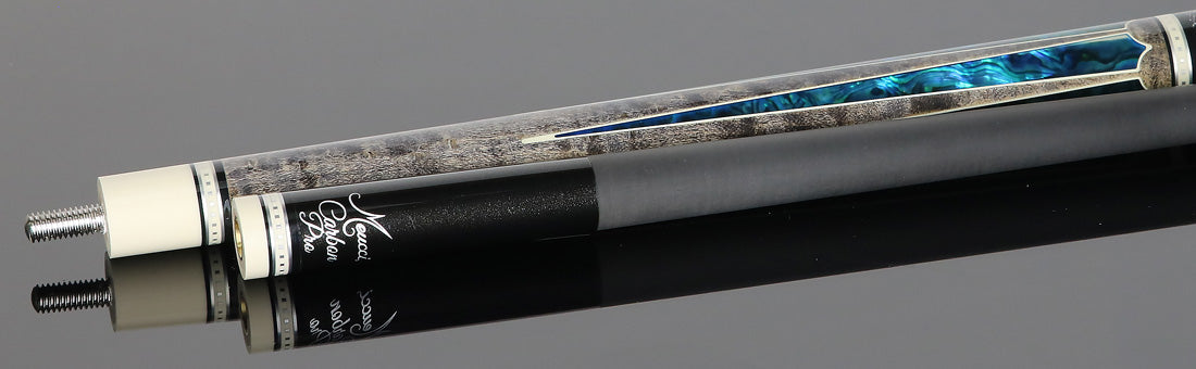 Meucci Century Series 2020GYBLBKWHC Pool Cue - Gray - Blue Pearl - Black/White Wrap with Carbon Shaft