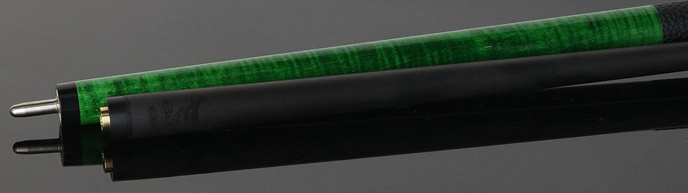 Bull Carbon Green Stained Maple with Green Genuine Shell Inlays Play Cue with Textured Leather Wrap