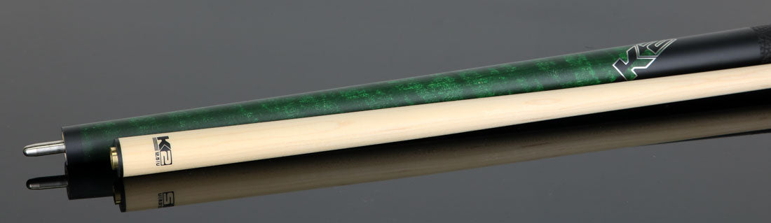 K2 KLCGN Pool Cue with Leather Wrap - Matte Green-Stained Maple with 12.50mm LD Shaft