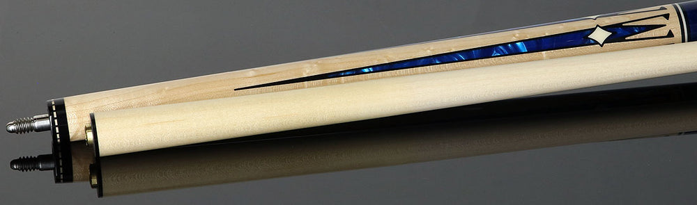 J Pechauer JP20T JP T Series No Wrap Pool Cue - No-Stained Maple with Sim. Ebony Framed Blue Pearl Points