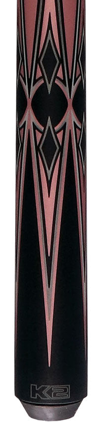 K2 KL160PK No Wrap Pool Cue - Matte Metallic Pink with Black and Silver Graphic 2
