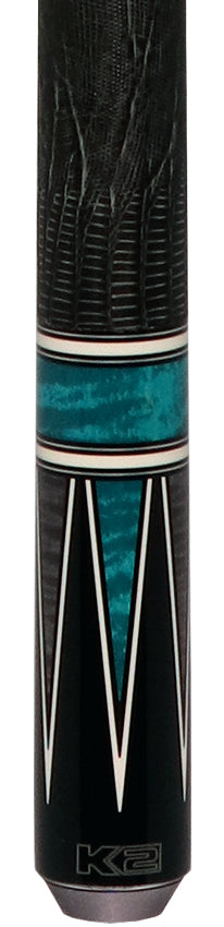 K2 KL190TL Black/Grey/Teal 4 Point Graphic Pool Cue with 11.75mm LD Shaft