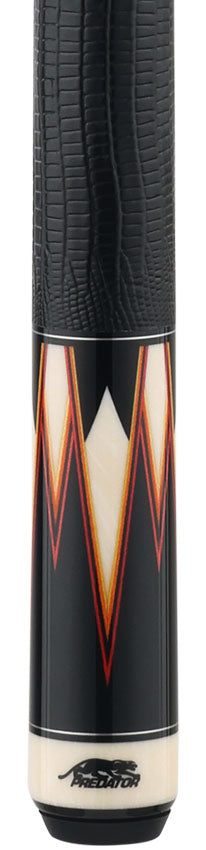 Predator Truesplice 16 Ebony Forearm with Red, Orange and Yellow Veneers Pool Cue with Lizard Wrap - Radial 2