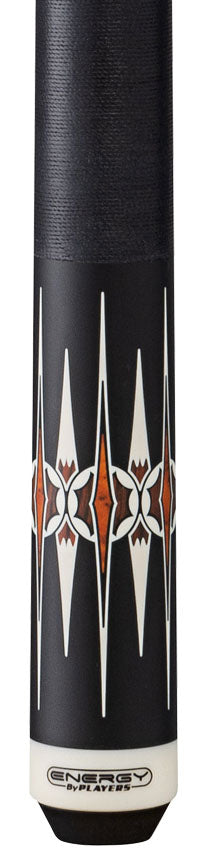 Players HC21 Energy Series Pool Cue with Black Linen Wrap - Matte Black with White and Cocobolo Graphic 2