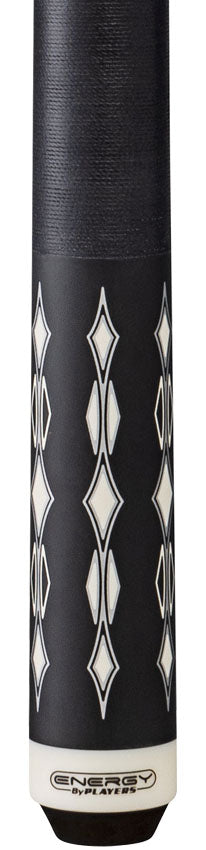 Players HC20 Energy Series Pool Cue with Black Linen Wrap - Matte Black with White and Silver Graphic