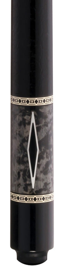 Lucky L54 Pool Cue - Gray Burl Wood with Black Points Graphic and Textured Leather Wrap