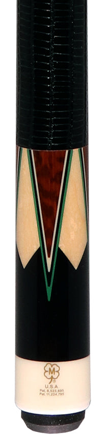 McDermott H 1752 H-Series Pool Cue - Black with Snakewood and Maple Points with Lizard Leather Wrap