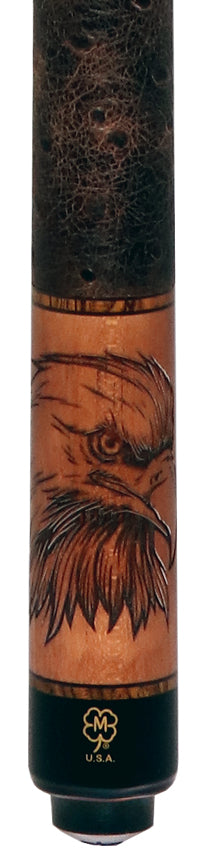 McDermott G438 G Series Pool Cue - Michigan Maple with Wildfire 3D Birds of Prey and Embossed Ostrich Leather Wrap 2