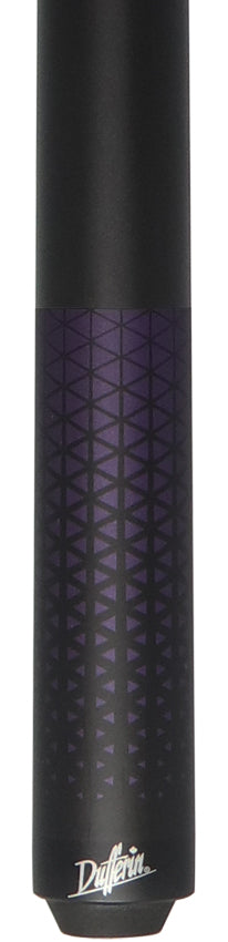 Dufferin D349 No Wrap Pool Cue - Matte Black with Purple Triangle Design Graphic 2