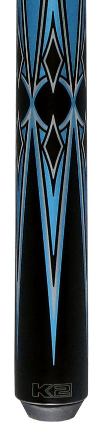 K2 KL160BL Pool Cue Matte Metallic Blue with Silver and Black Graphic