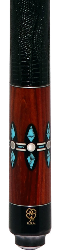McDermott G606 G Series Pool Cue - Maple with 6 Turquoise/Cocobolo Points and Lizard Leather Wrap