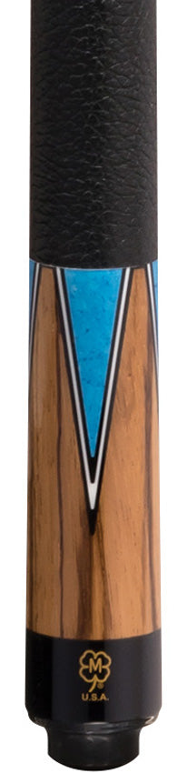 McDermott G1002 G Series Pool Cue - Zebrawood with Denim Blue Points and Textured Leather Wrap