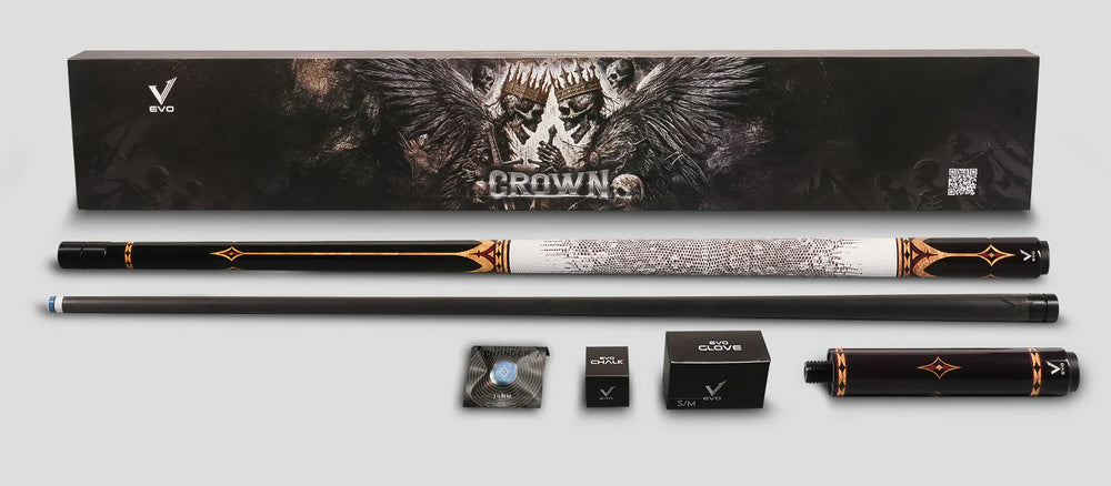 EVO Crown Royal Black Pool Cue with White Lizard Wrap Maxbing Edition
