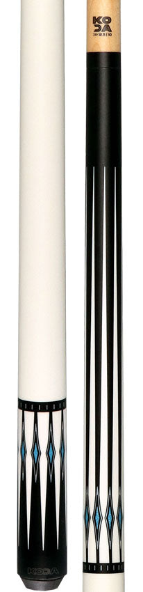 KODA KD55 No Wrap Pool Cue - Black-Stained Maple with White Points and Blue Inlay Graphic
