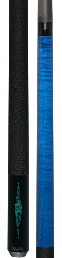 Bull Carbon Blue Stained Maple with Blue Genuine Shell Inlays Play Cue with Textured Leather Wrap 5