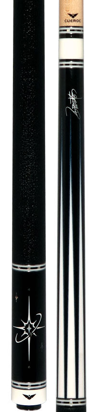 Cueroc ZiWei Star Dymond Ebony Wood with White Shell Points Pool Cue with Black Shark Wrap 5