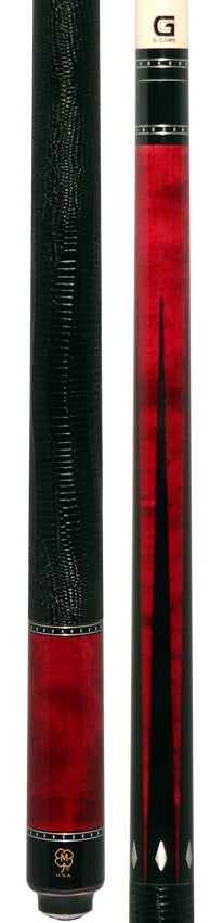 McDermott G515 G Series Pool Cue - Burgundy-Stained Maple with Black Urethane Points and Lizard Leather Wrap