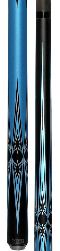 K2 Matte Metallic Blue with Silver and Black Graphic Pool Cue with 11.75mm RK Carbon Fiber Shaft Shaft