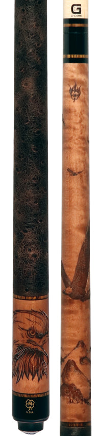 McDermott G438 G Series Pool Cue - Michigan Maple with Wildfire 3D Birds of Prey and Embossed Ostrich Leather Wrap