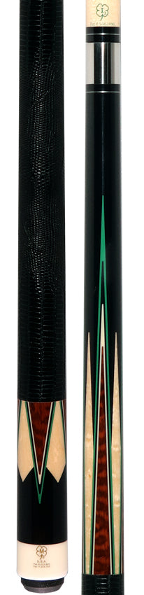 McDermott H 1752 H-Series Pool Cue - Black with Snakewood and Maple Points with Lizard Leather Wrap