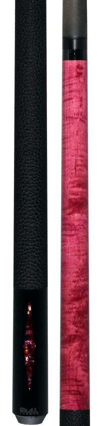 Bull Carbon Pink Stained Maple with Pink Genuine Shell Inlays Play Cue with Textured Leather Wrap 5