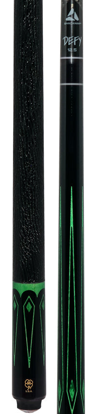 McDermott Select Series Black Urethane with Green-Stained Maple Points Pool Cue and Defy Carbon Fiber Shaft