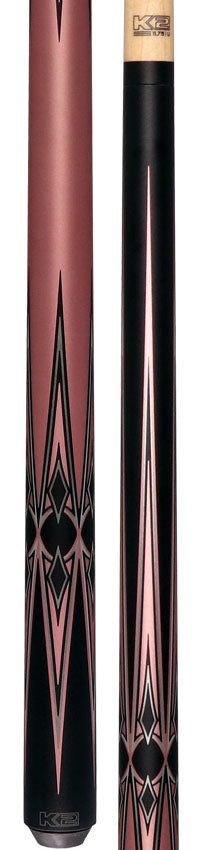 K2 KL160PK No Wrap Pool Cue - Matte Metallic Pink with Black and Silver Graphic