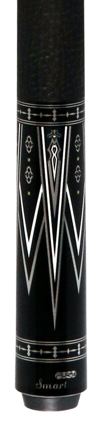 Fury FUTK4 Pool Cue with Sharkskin Leather Wrap - Black with Silver and White Graphic HTE Wood Shaft