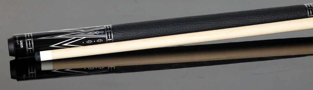 Fury FUTK4 Pool Cue with Sharkskin Leather Wrap - Black with Silver and White Graphic HTE Wood Shaft