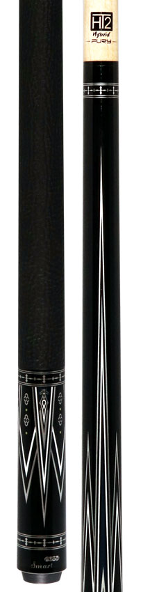 Fury FUTK4 Pool Cue with Sharkskin Leather Wrap - Black with Silver and White Graphic HTE Wood Shaft 3