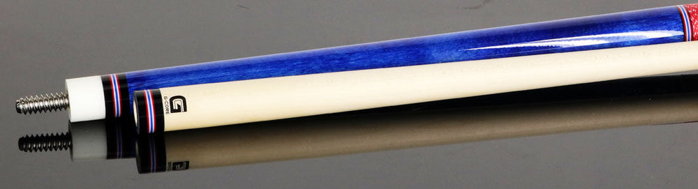 McDermott G208C4 Cue of the Month with G-Core Shaft - Blue Stained Birdseye Maple with Red/White/Blue Inlays