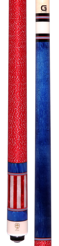 McDermott G208C4 Cue of the Month with G-Core Shaft - Blue Stained Birdseye Maple with Red/White/Blue Inlays
