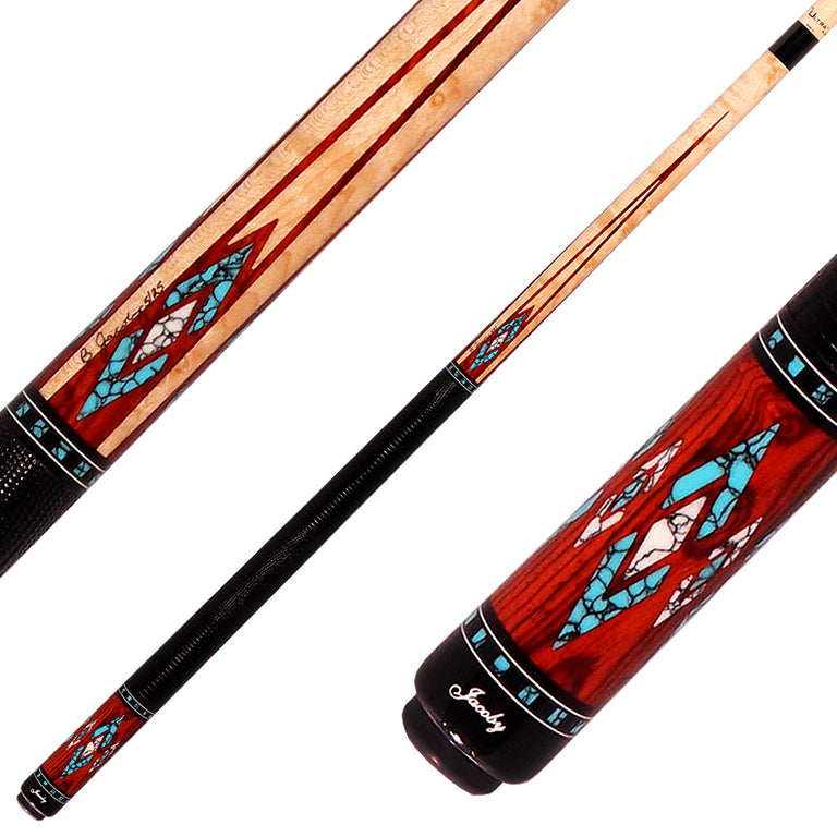 Jacoby HBV2 Series Pool Cue - Maple and Cocobolo with Turquoise and White Buffalo Turquoise Inlays