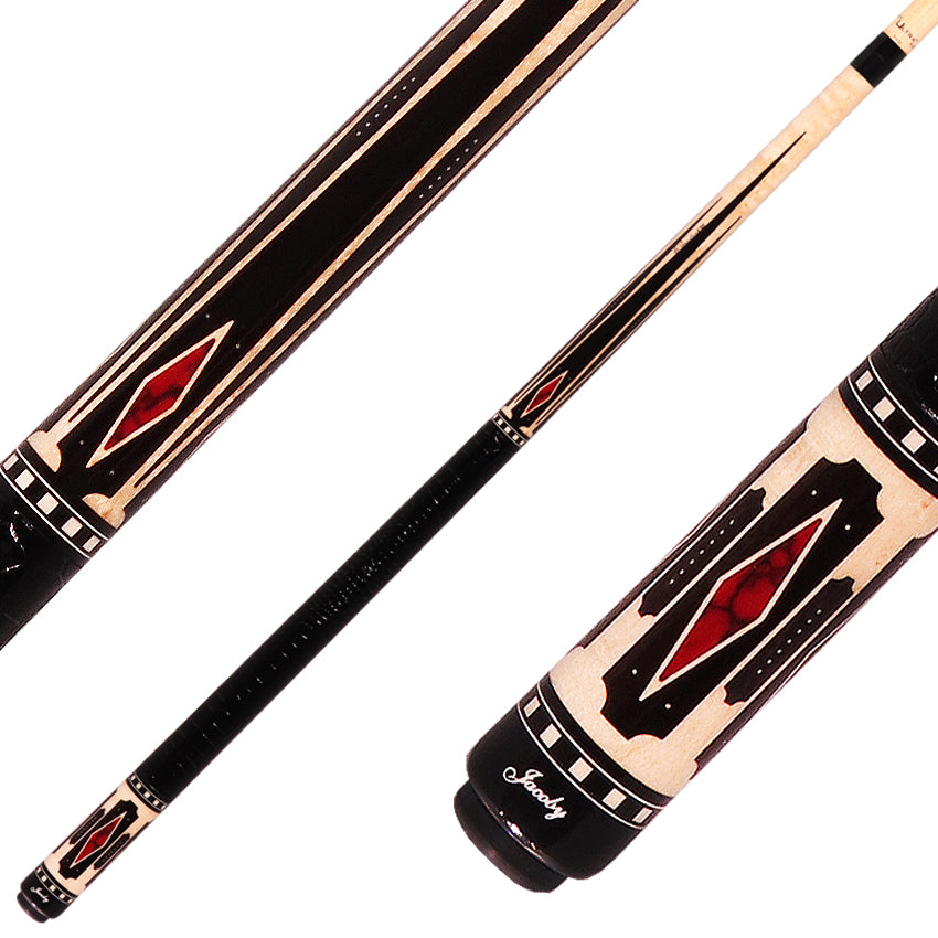 Jacoby HBV2 Series Pool Cue - Birdseye Maple with Ebony Points and Bloody Jasper Inlays