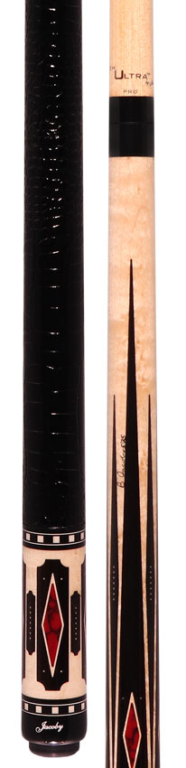 Jacoby HBV2 Series Pool Cue - Birdseye Maple with Ebony Points and Bloody Jasper Inlays