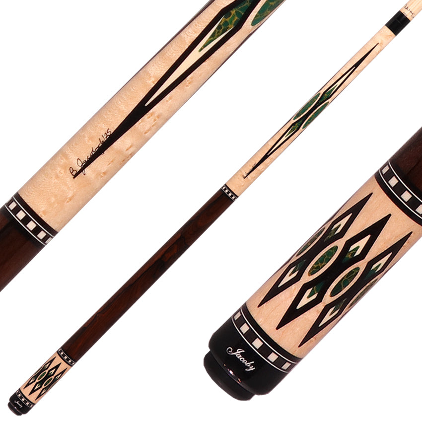 Jacoby HBV2 Series Pool Cue - Birdseye Maple with Arizona Jade Inlays and Ziricote Wrap
