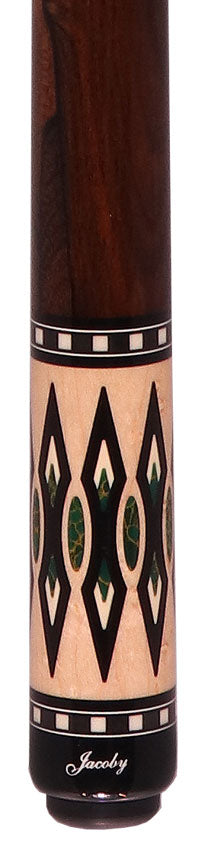 Jacoby HBV2 Series Pool Cue - Birdseye Maple with Arizona Jade Inlays and Ziricote Wrap