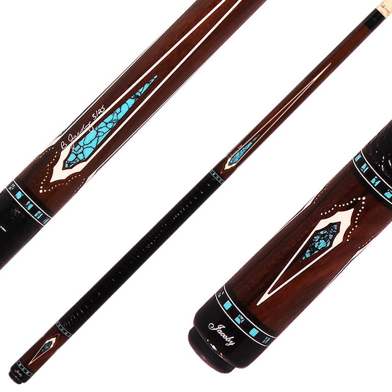 Jacoby HBV2 Series Pool Cue - Ziricote with Turquoise and White Juma Points