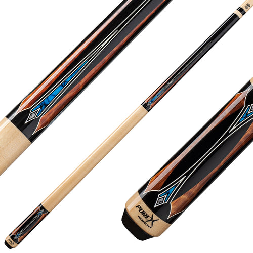 Pure X Midnight Black Apitong & Blue/White Recon Graphic Wrapless Pool Cue 1
