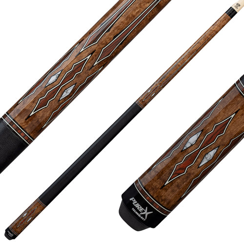 Pure X Coffee Stained Maple with Cocobolo and White Points Graphic Pool Cue with Linen Wrap 1